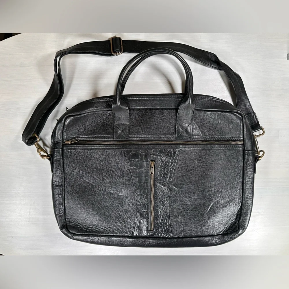 New real leather laptop, travel bag crocodile snake texture work business mens
